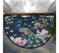 Chintiz Zerbino semicircolare colorato con fiori di pavone, 91 x 61 cm, morbido tappeto assorbente con retro antiscivolo, tappetino di benvenuto per interni, per ingresso, camera da letto, cucina