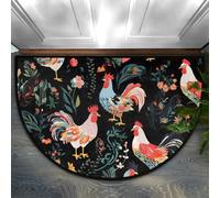 Chintiz Zerbino semicircolare colorato con gallo, 91 x 61 cm, morbido tappeto assorbente con retro antiscivolo, tappetino di benvenuto per interni, per ingresso, camera da letto, cucina, ufficio