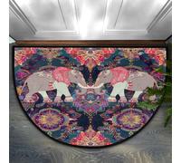 Chintiz Zerbino semicircolare colorato in stile tribale con elefante, 91 x 61 cm, morbido tappeto assorbente con retro antiscivolo, tappetino di benvenuto per interni, per ingresso, camera da letto