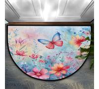 Chintiz Zerbino semicircolare con farfalla rosa e blu, 91 x 61 cm, morbido tappeto assorbente con retro antiscivolo, tappetino di benvenuto per interni, per ingresso, camera da letto, cucina, ufficio