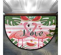 Chintiz Zerbino semicircolare con fenicottero a righe rosa, 91 x 61 cm, morbido tappeto assorbente con retro antiscivolo, tappetino di benvenuto per interni, per ingresso, camera da letto, cucina