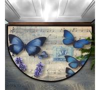 Chintiz Zerbino semicircolare con motivo farfalla e lavanda blu, 91 x 61 cm, morbido tappeto assorbente con retro antiscivolo, tappetino di benvenuto per interni, per ingresso, camera da letto, cucina