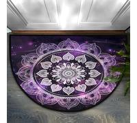 Chintiz Zerbino semicircolare con motivo mandala viola, 91 x 61 cm, morbido tappeto assorbente con retro antiscivolo, tappetino di benvenuto per interni, per ingresso, camera da letto, cucina, ufficio