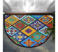 Chintiz Zerbino semicircolare con motivo vivace e colorato di piastrelle messicane, 91 x 61 cm, morbido tappeto assorbente con retro antiscivolo, tappetino di benvenuto per interni, per ingresso