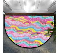 Chintiz Zerbino semicircolare con onde rosa, 91 x 61 cm, morbido tappeto assorbente con retro antiscivolo, tappetino di benvenuto per interni, per ingresso, camera da letto, cucina, ufficio