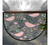 Chintiz Zerbino semicircolare con uccellini rosa, 91 x 61 cm, morbido tappeto assorbente con retro antiscivolo, tappetino di benvenuto per interni, per ingresso, camera da letto, cucina, ufficio