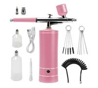 Chiodatrice, Kit aerografo portatile ricaricabile con mini pistola spruzzatrice a batteria con compressore for unghie, manicure, arte, torta, pittura, trucco(Pink)