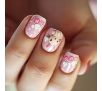 Chiodi finte quadrati corti 24 Pcs Premere le unghie con il modello di coniglio Tipo di bastone per manicure per un look elegante.