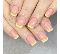 Chiodi quadrati a pressione sulle unghie punte coperture complete unghie finte gialle