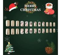 Chiodi scintillanti da incollare con albero di Natale, unghie artificiali invernali unghie corte quadrate da spingere foglie unghie artificiali