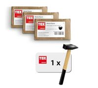Chiodi TOX Home Classic in 3 misure + martello da fabbro 300 g, chiodi in acciaio temprato con testa in ottone, misura 2,0x25/40/50 mm (20 pezzi ciascuno), 063909002