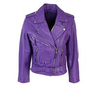 Chiodo Corto Viola da Donna e Ragazza in Cuoio Stile Biker "Brando" Classico viola m
