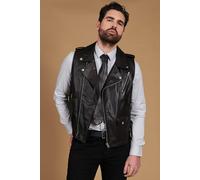 Chiodo Gilet Pelle Nera Smanicato Uomo Made in Italy Vera Pelle Giacca Giubbino