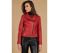 Chiodo in Pelle Rossa Donna Giacca Biker Giubbotto Vera Pelle Made in Italy