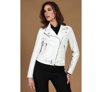 Chiodo Pelle Bianca Donna Giacca Biker Giubbotto Cintura Vera Pelle Made in Ital
