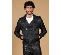 Chiodo Vera Pelle Nera con Alette Uomo Moto Giubbotto Made in Italy Clou