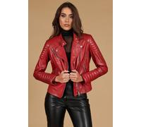Chiodo Vera Pelle Rossa Donna Trapuntato Biker Vintage Made in Italy Karim