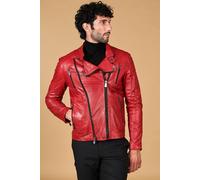 Chiodo Vera Pelle Rossa Uomo Trapuntato Giubbotto Made in Italy Kevin