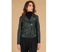 Chiodo Vera Pelle Verde Donna Giacca Biker con Cintura Made in Italy