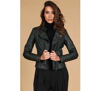 Chiodo Vera Pelle Verde Donna Trapuntato Giacca Biker Made in Italy Karim