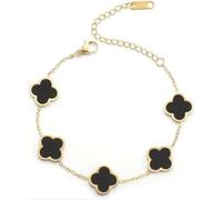 Chiorgone Bracciale da donna con quadrifoglio, placcato oro 18 carati, in acciaio al titanio, con ciondolo portafortuna regolabile, One Size, Acciaio al titanio, Nessuna pietra preziosa