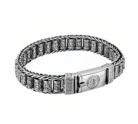 Chiorgone Bracciale mantra con sei parole in argento Sterling, simbolo buddista Om e chiave greca, catena intrecciata incisa per uomo/donna, finitura anticata, gioiello da meditazione regalo con