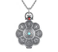 Chiorgone Collana con ciondolo a forma di mantra buddista tibetano - 8 simboli di buon auspicio ciondolo loto con sei parole sacre, gioielli unisex in acciaio inox per protezione spirituale e