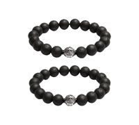 Chiorgone Set di 2 braccialetti in pietra lavica Pi Xiu - Feng Shui ricchezza e protezione, braccialetti elastici neri per coppie di uomini e donne, regalo di buona fortuna