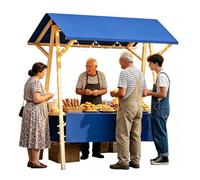 Chiosco Alimentare con Tettoia, Bancarella Mercato Pieghevole in Legno a Scomparsa per Mercati Notturni, Venditori Ambulanti, Carrelli del Caffè e Fiere dell'Artigianato(Blue,120cm)