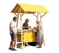 Chiosco Alimentare con Tettoia, Bancarella Mercato Pieghevole in Legno a Scomparsa per Mercati Notturni, Venditori Ambulanti, Carrelli del Caffè e Fiere dell'Artigianato(Yellow,120cm)