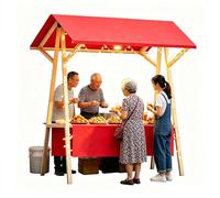 Chiosco Alimentare con Tettoia, Bancarella Mercato Pieghevole in Legno a Scomparsa per Mercati Notturni, Venditori Ambulanti, Carrelli del Caffè e Fiere dell'Artigianato(Red,120cm)