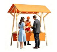Chiosco Alimentare con Tettoia, Bancarella Mercato Pieghevole in Legno a Scomparsa per Mercati Notturni, Venditori Ambulanti, Carrelli del Caffè e Fiere dell'Artigianato(Orange,150cm)