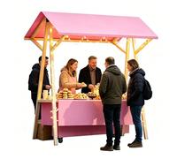 Chiosco Alimentare con Tettoia, Bancarella Mercato Pieghevole in Legno a Scomparsa per Mercati Notturni, Venditori Ambulanti, Carrelli del Caffè e Fiere dell'Artigianato(Pink,120cm)