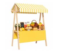 Chiosco di Limonata Pieghevole in Legno - Bancarella di Mercato Portatile con Tendalino per Giochi di Ruolo Bambini e Mercati Rionali(Yellow)