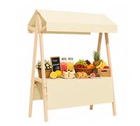 Chiosco di Limonata Pieghevole in Legno - Bancarella di Mercato Portatile con Tendalino per Giochi di Ruolo Bambini e Mercati Rionali(Khaki)