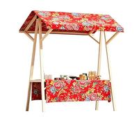 Chiosco per Mercato, Carrello Bancarella Chiosco Alimentare Portatile, Copertura Gazebo in Legno con Tessuto Floreale, Riparo Pergola Esterno per Giardino Privato(Red,120cm)