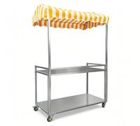 Chiosco per Mercato con Tenda a Strisce, Supporto in Ferro a 2 Livelli | Bancone Pieghevole Per Mercanti Con Ruote Bloccabili, Bancarella Mercato Per Mercati Ed Eventi(Yellow,100cm/40in)