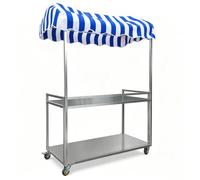 Chiosco per Mercato con Tenda a Strisce, Supporto in Ferro a 2 Livelli | Bancone Pieghevole Per Mercanti Con Ruote Bloccabili, Bancarella Mercato Per Mercati Ed Eventi(Blue,100cm/40in)