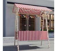 Chiosco pieghevole della stalla del mercato con l'ombrello del baldacchino, carrello portatile del fornitore dello spuntino per il mercato degli agricoltori, fiera di strada, evento all'aperto