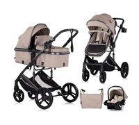 Chipolino carrozzina 3 in 1 Amore seggiolino auto, adattatore, borsa fasciatoio, colorazione:marrone chiaro
