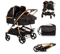 Chipolino, passeggino per fratelli, New Twin Duo Smart, pieghevole, cestino, colorazione:nero