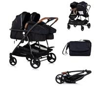 Chipolino, passeggino per fratelli, New Twin Duo Smart, pieghevole, cestino, colorazione:schwarz beige