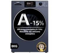 CHiQ CW8728X Lavatrice Slim carico frontale 8 KG, Grigio 15%, Pure Flat Design a risparmio di spazio, Tamburo extra-largo 530 mm, 1400 RPM, Lavaggio a vapore, One-Touch Wash