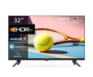 CHiQ TV L32G7L, 32 pollici, 720p, Smart TV, Android11,HDR, WiFi,Bluetooth, Google Assistant,Chromecast,Netflix,Prime Video,YouTube,Triple Tuner(DVB-T2/T/C/S2), HDMI/USB, Dolby Audio, Nero