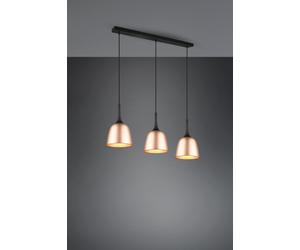 CHIRON SOSPENSIONE BARRA METALLO NERA 3 DIFFUSORI OTTONE SATINATO L.90CM ATTACCO E27