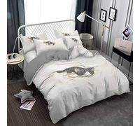 Chi's Sweet Home Set Biancheria da Letto - Set Copripiumini in Cotone Lavato al 100% - Lino Testurizzato Traspirante, Resistente, Morbido - qualità da Hotel di Lusso (200x200cm,Gatto 04)