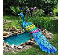 chisheen Statua di pavone Decorazione da giardino Metallo Pavone Yard Art Prato Decorazione Scultura esterna