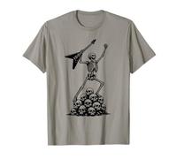 Chitarra a Mano Rock On Skeleton Skull Power Rock Band Maglietta