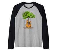 Chitarra Acustica Albero Musicista Chitarrista Maglia con Maniche Raglan
