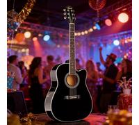 Chitarra Acustica Con Corde In Acciaio, Kit Completo Di Chitarra Acustica Con Spalla Mancante Di Dimensioni Standard Per Adulti E Musicisti(nero)
